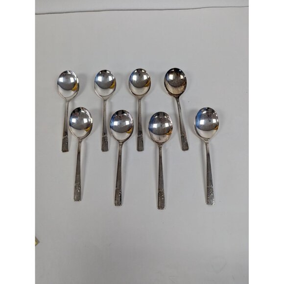 Oneida GRENOBLE Prestige Silverplate Flatware Silverware Set 8 Soup Spoons - Picture 1 of 7